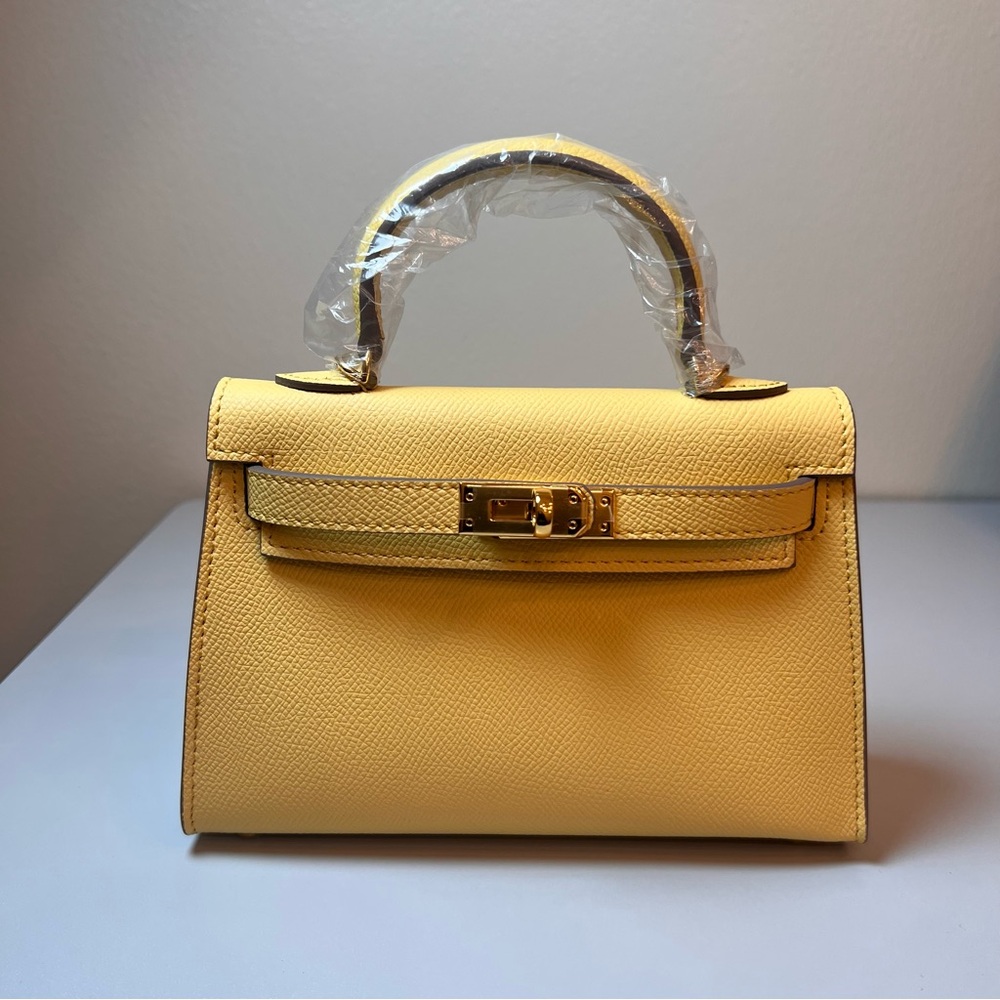 Yellow Structured Leather Top-Handle Shoulder Bag - Picture 5 of 14